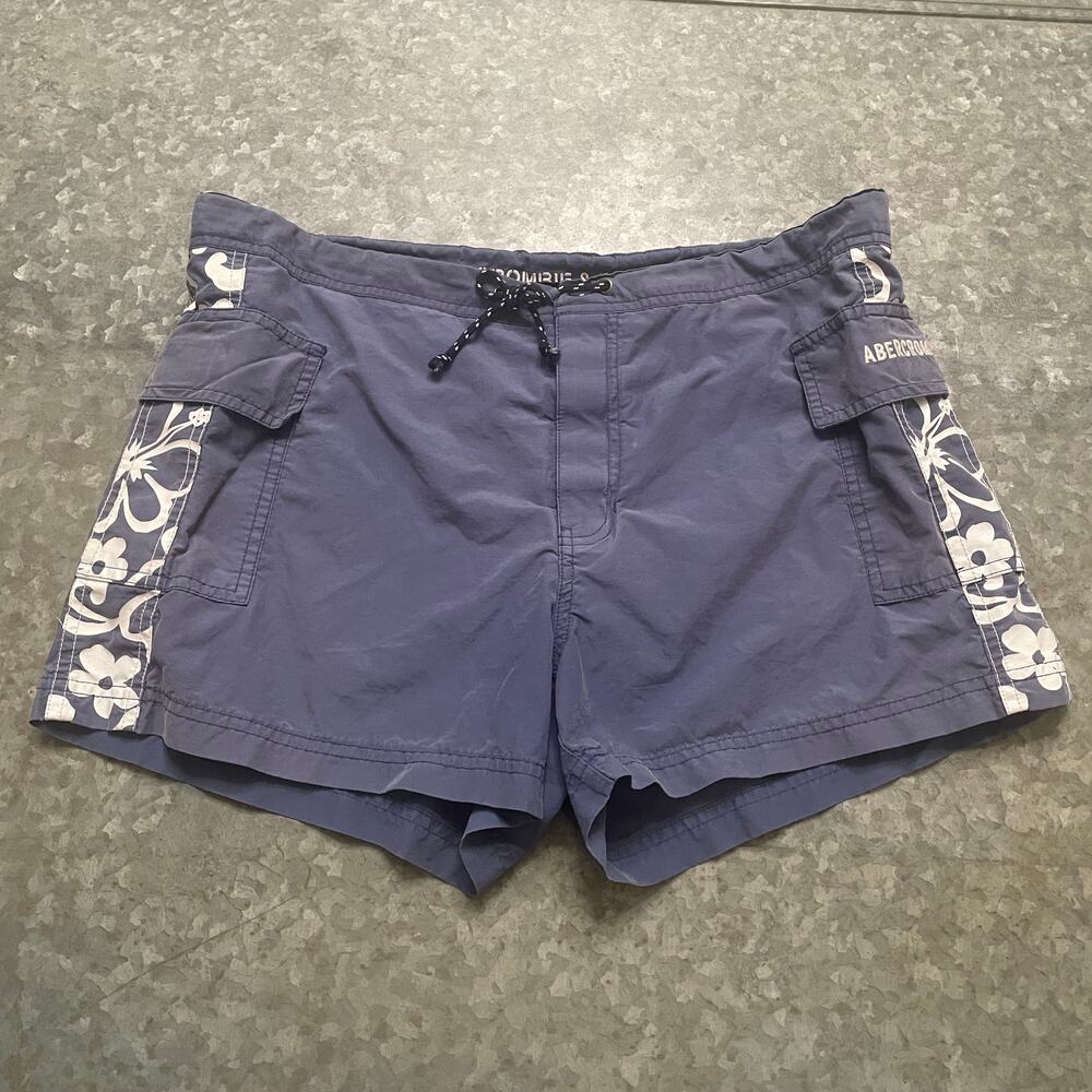 Vintage Abercrombie & Fitch Blue Cargo Board Shorts Womens Medium Hawaiian Y2K